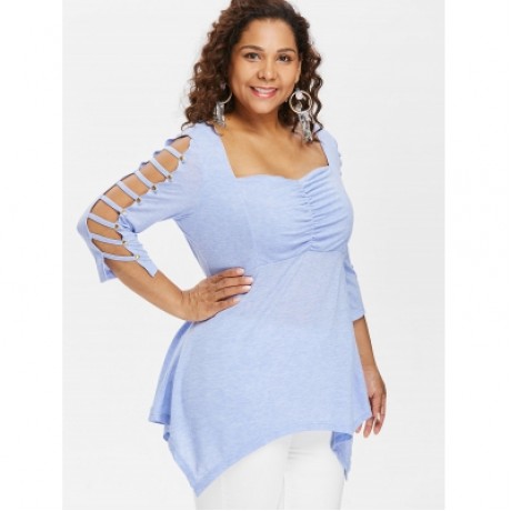 Plus Size Ladder Cutout T-shirt (LIGHT BLUE)