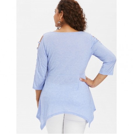 Plus Size Ladder Cutout T-shirt (LIGHT BLUE)