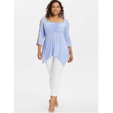 Plus Size Ladder Cutout T-shirt (LIGHT BLUE)