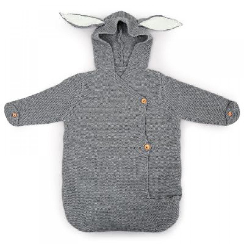 Baby Wearable Cute Rabbit Shape Knitted Swaddle Blanket Infant Sleeping Bag (GRAY)