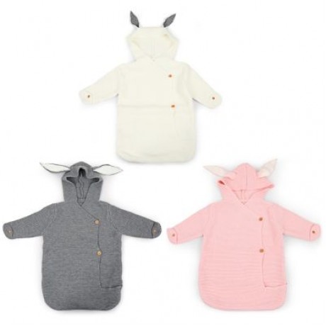 Baby Wearable Cute Rabbit Shape Knitted Swaddle Blanket Infant Sleeping Bag (GRAY)