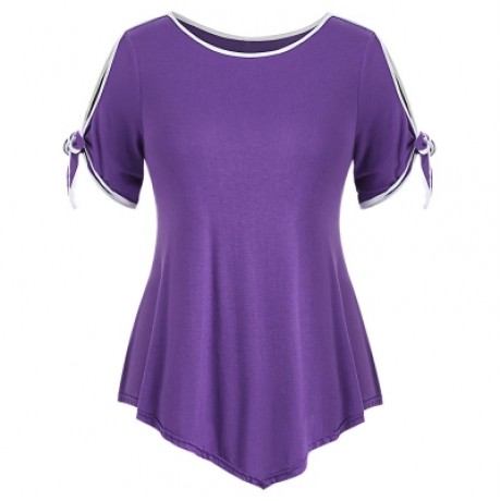 Plus Size Slit Sleeve T-shirt (PURPLE)