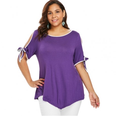 Plus Size Slit Sleeve T-shirt (PURPLE)