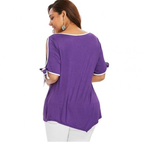 Plus Size Slit Sleeve T-shirt (PURPLE)