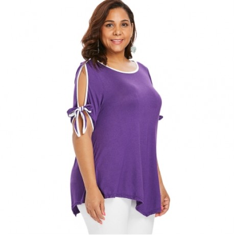Plus Size Slit Sleeve T-shirt (PURPLE)