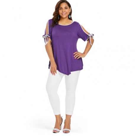 Plus Size Slit Sleeve T-shirt (PURPLE)