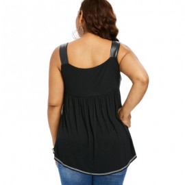 Plus Size Square Neck Empire Waist Curved Tank Top (BLACK)