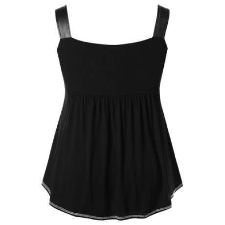 Plus Size Square Neck Empire Waist Curved Tank Top (BLACK)