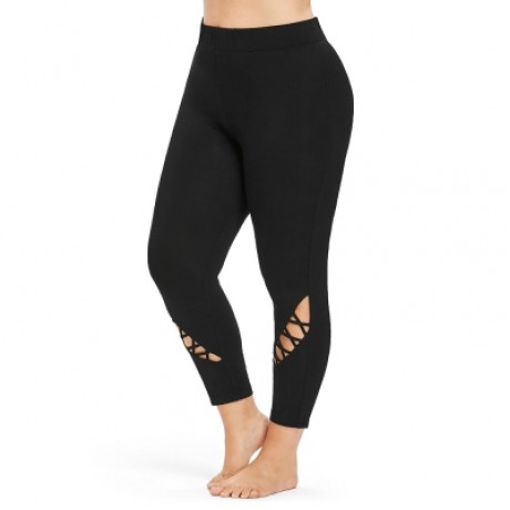 Plus Size Cutout Ankle Leggings (BLACK)