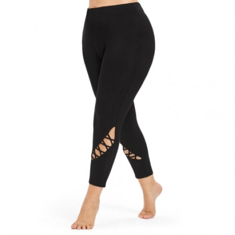 Plus Size Cutout Ankle Leggings (BLACK)
