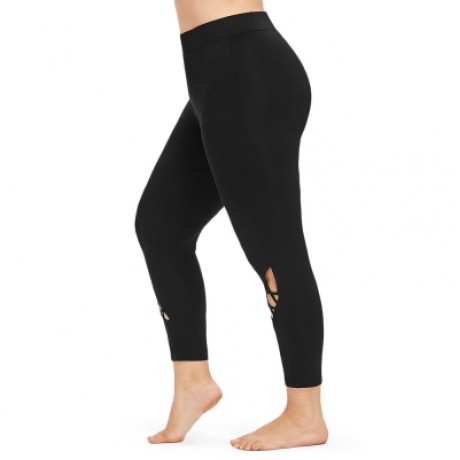 Plus Size Cutout Ankle Leggings (BLACK)