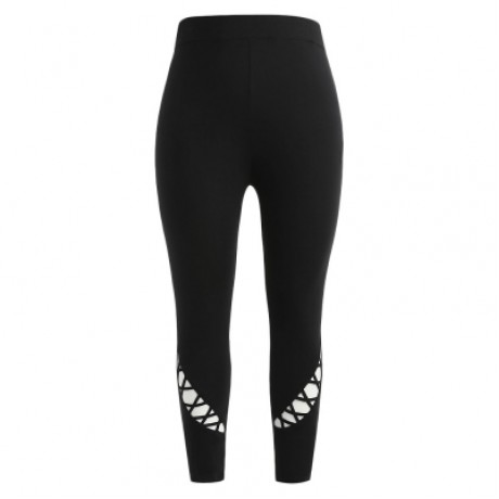 Plus Size Cutout Ankle Leggings (BLACK)