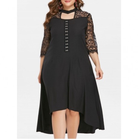 Hook and Eye Plus Size High Low Dress (BLACK)