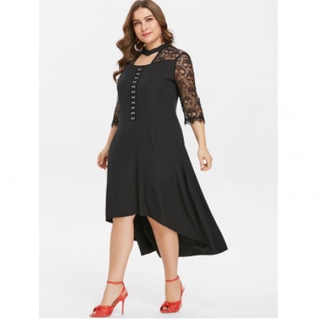 Hook and Eye Plus Size High Low Dress (BLACK)