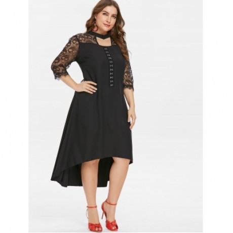 Hook and Eye Plus Size High Low Dress (BLACK)