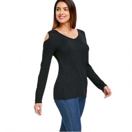 Cold Shoulder Back Criss Cross T-shirt  (BLACK)