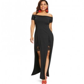 Plus Size Floral Lace Party Maxi Dress (BLACK)