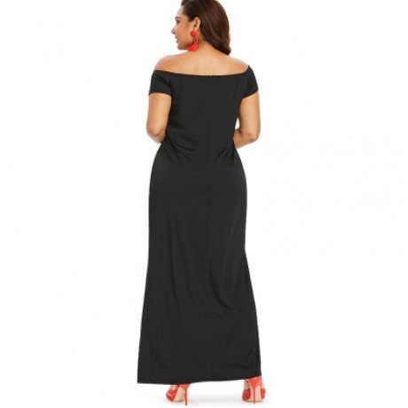 Plus Size Floral Lace Party Maxi Dress (BLACK)