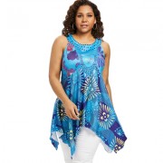 Plus Size Cutaway Handkerchief Tank Top (DEEP SKY BLUE)