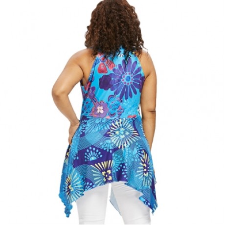 Plus Size Cutaway Handkerchief Tank Top (DEEP SKY BLUE)