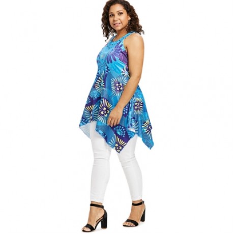 Plus Size Cutaway Handkerchief Tank Top (DEEP SKY BLUE)