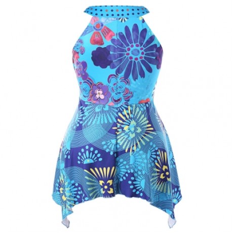 Plus Size Cutaway Handkerchief Tank Top (DEEP SKY BLUE)