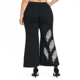 Plus Size Feather Pattern Flare Leg Pants (BLACK)