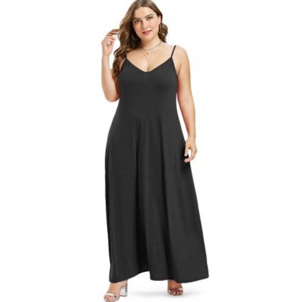 Plus Size Spaghetti Strap Maxi Dress (BLACK)