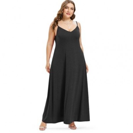 Plus Size Spaghetti Strap Maxi Dress (BLACK)