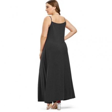 Plus Size Spaghetti Strap Maxi Dress (BLACK)