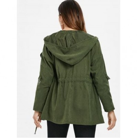 Hooded Drawstring Front Pockets Coat (ARMY GREEN)