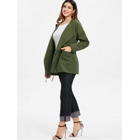 Hooded Drawstring Front Pockets Coat (ARMY GREEN)