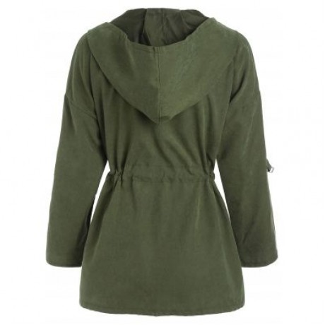 Hooded Drawstring Front Pockets Coat (ARMY GREEN)