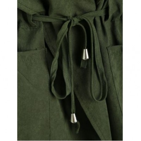 Hooded Drawstring Front Pockets Coat (ARMY GREEN)