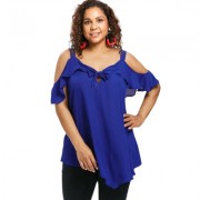 Plus Size Cold Shoulder Ruffle Blouse (COBALT BLUE)