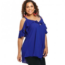 Plus Size Cold Shoulder Ruffle Blouse (COBALT BLUE)