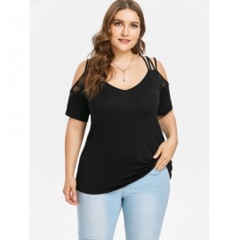Cold Shoulder Plus Size Lace Insert T-shirt (BLACK)