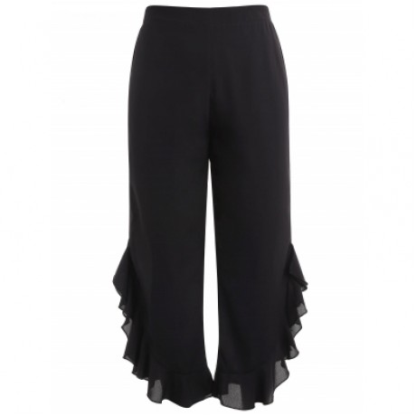 Plus Size Ruffle Wide Leg Pants (BLACK)