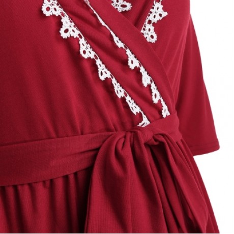 Plus Size Longline Dress with Belt (RED WINE)