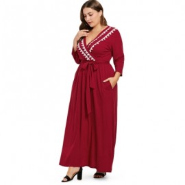 Plus Size Longline Dress with Belt (RED WINE)