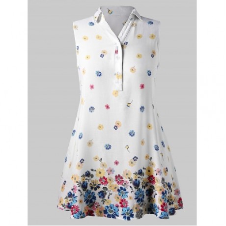 Plus Size Buttoned Floral Tank Top (WHITE)
