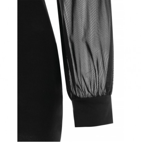 Semi Sheer Mesh Insert Criss Cross T-shirt (BLACK)