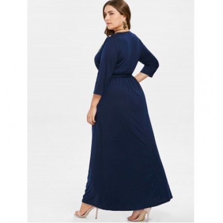 Plus Size Longline Dress with Belt (CADETBLUE)