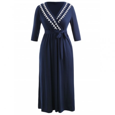 Plus Size Longline Dress with Belt (CADETBLUE)