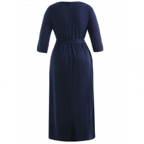 Plus Size Longline Dress with Belt (CADETBLUE)