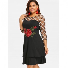 Plus Size Three Quarter Sleeve Dress (BLACK)