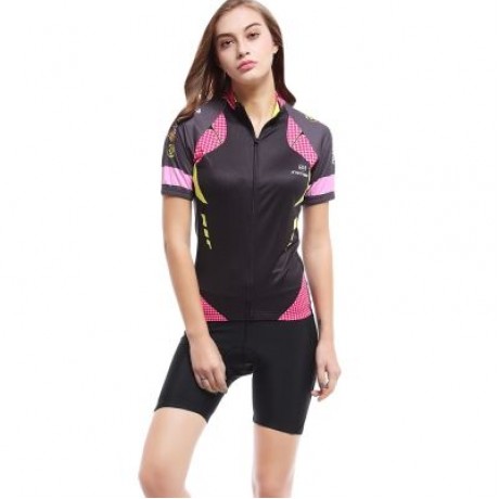XINTOWN1 Quick-dry Short Sleeve Zipper Printed Cycling Jersey for Women (MULTI-E)