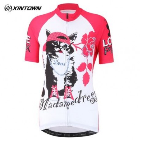 XINTOWN Short Sleeve Quick-dry Zipper Color Printed Cycling Jersey for Women (MULTI)