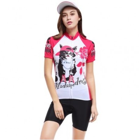 XINTOWN Short Sleeve Quick-dry Zipper Color Printed Cycling Jersey for Women (MULTI)