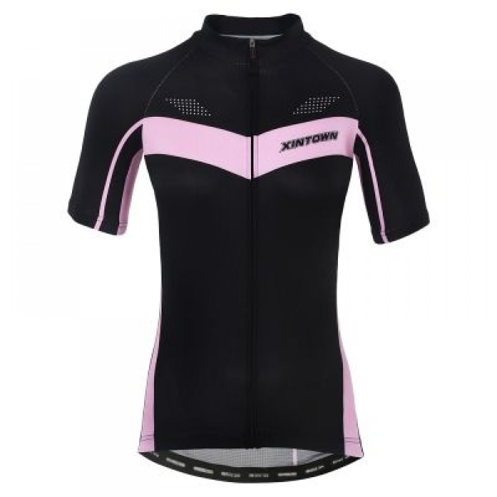 XINTOWN1 Short Sleeve Quick-dry Zipper Color Printed Cycling Jersey for Women (BLACK)